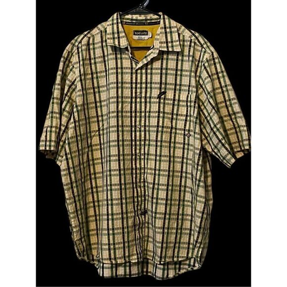 Ecko Unltd Mens Yellow & Blue Short Sleeve Plaid Button-Up Shirt Size XL - Picture 14 of 15